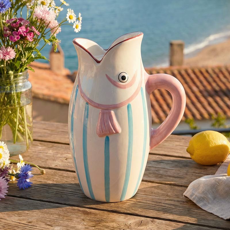 Pichet poisson 'Abyssal' bleu et rose 1,5L 