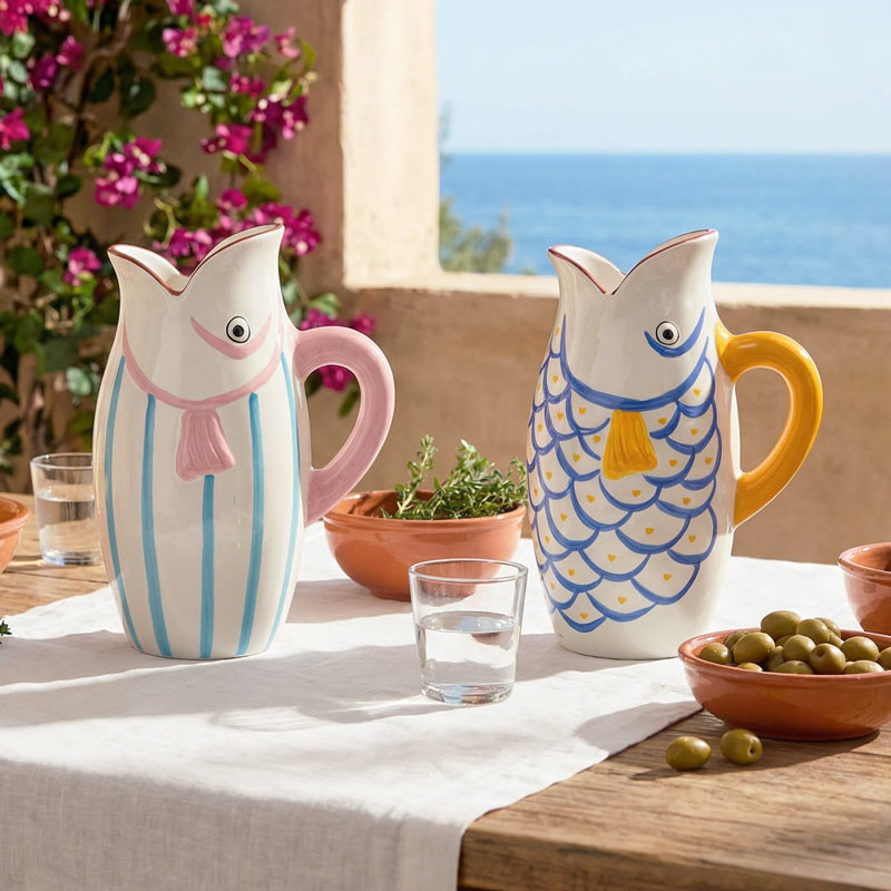 Pichet poisson 'Abyssal' bleu et rose 1,5L 