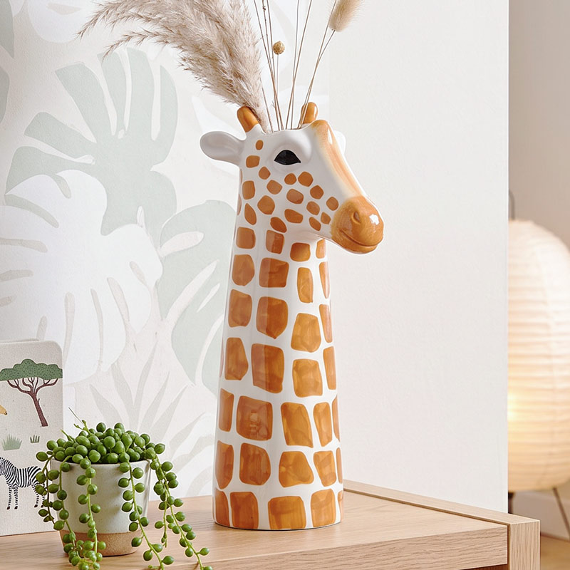 Vase décoratif girafe blanc et marron 