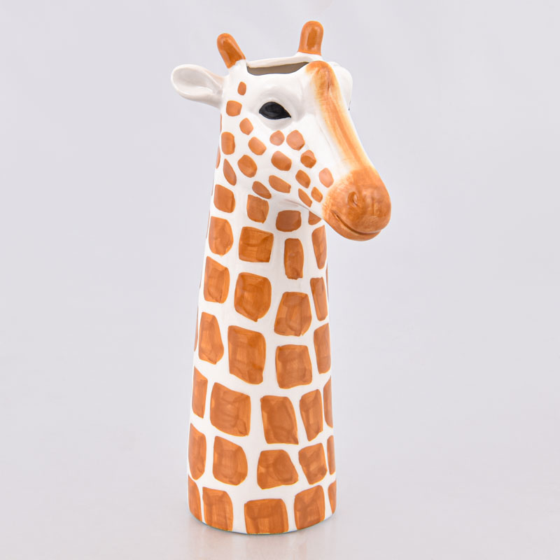 Vase décoratif girafe blanc et marron 