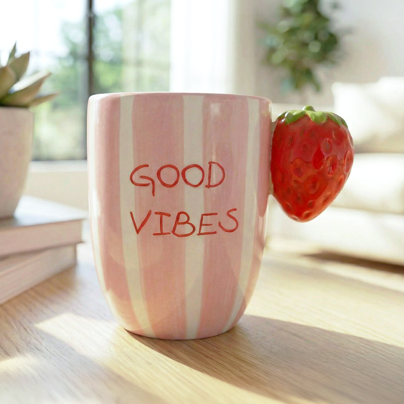 Mug fruité fraise 'Solaya' rose et blanc 20cl 