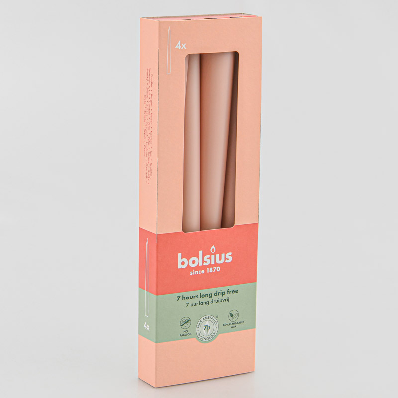 Lot de 4 bougies flambeau 'Rose Brumeux'