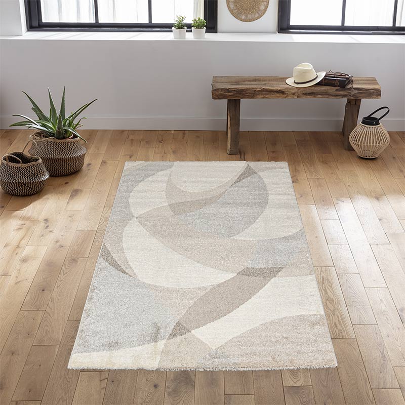 Tapis motifs géométriques 'Ness' crème taupe