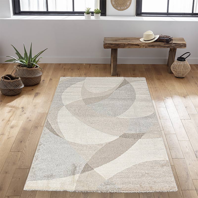 Tapis motifs géométriques 'Ness' crème taupe