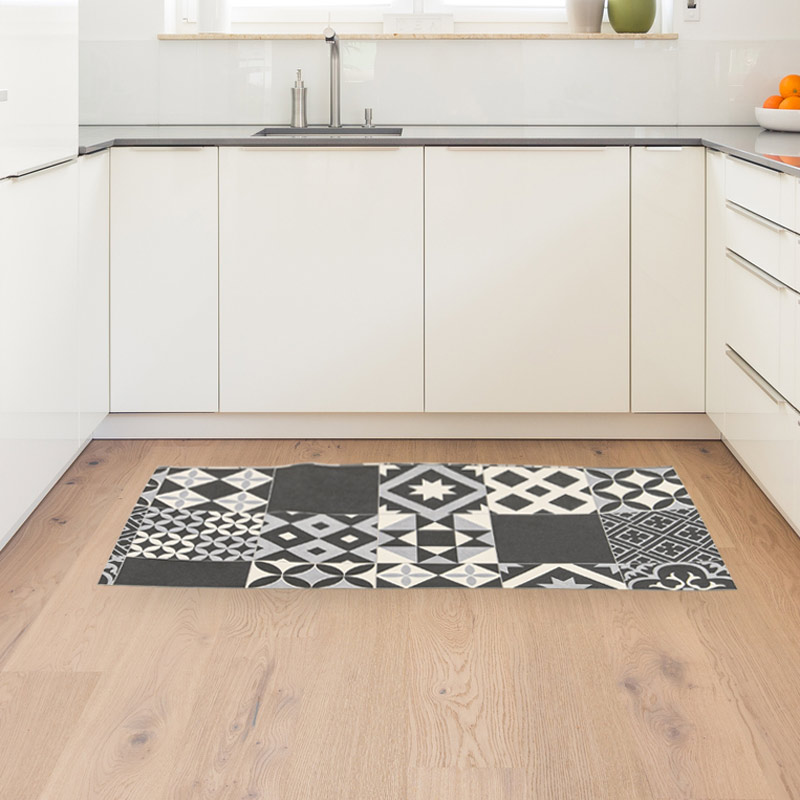 Tapis vinyle 'Wells' noir et blanc 50x150cm 