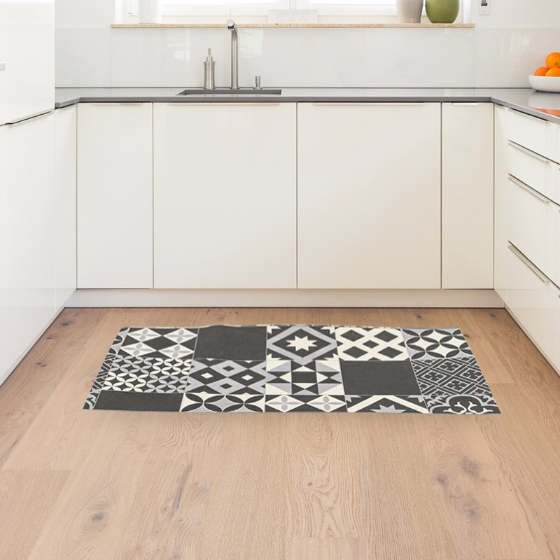Tapis vinyle 'Wells' noir et blanc 50x100cm 