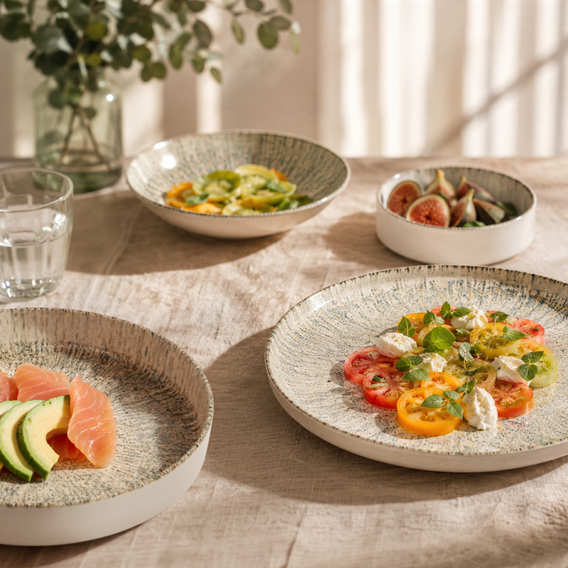 Assiette multiusage 'Aurea' beige et bleu 