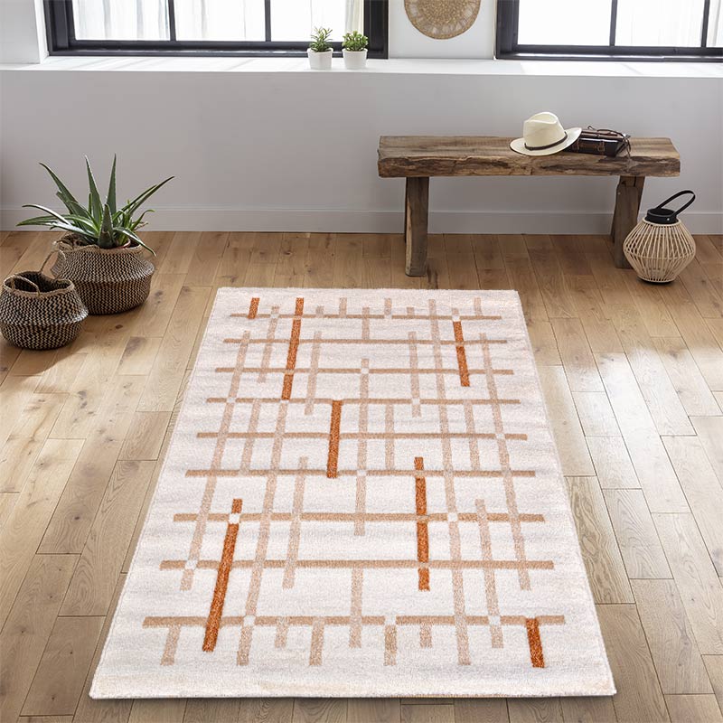 Tapis 'Quadri' blanc et beige  
