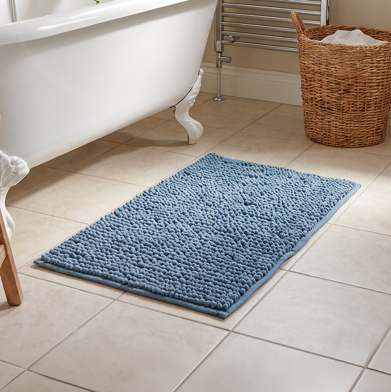 Tapis salle de bain chenille bleu