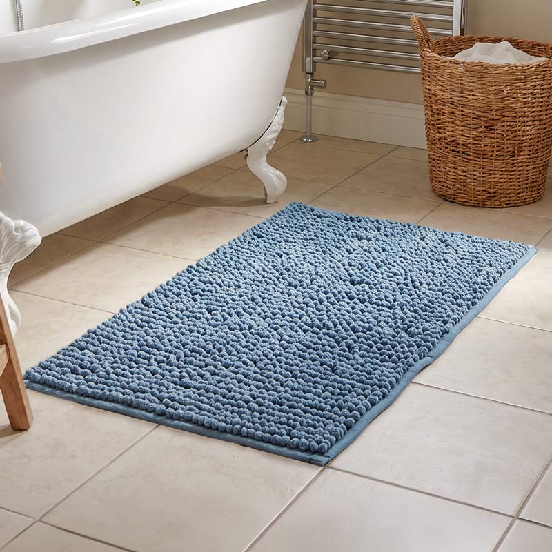 Tapis salle de bain chenille bleu