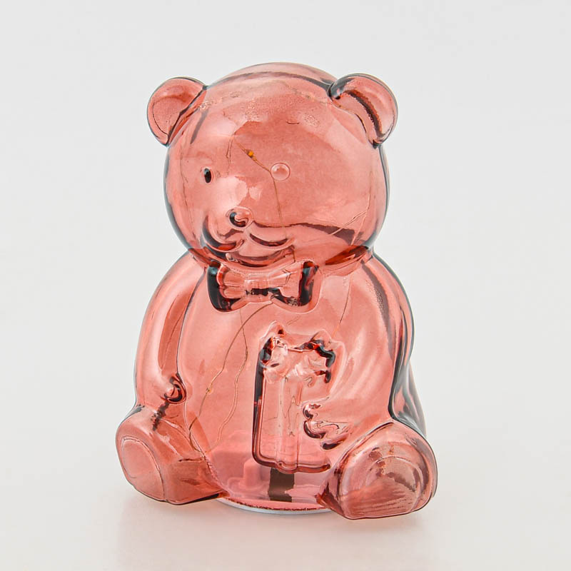 Ourson en verre lumineux à poser rose