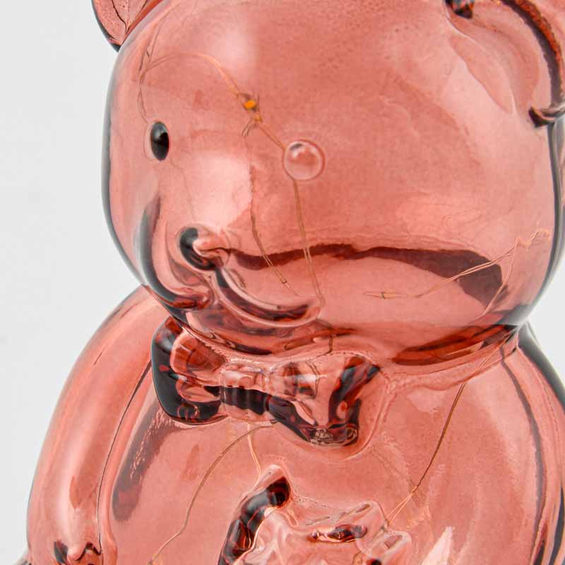 Ourson en verre lumineux à poser rose