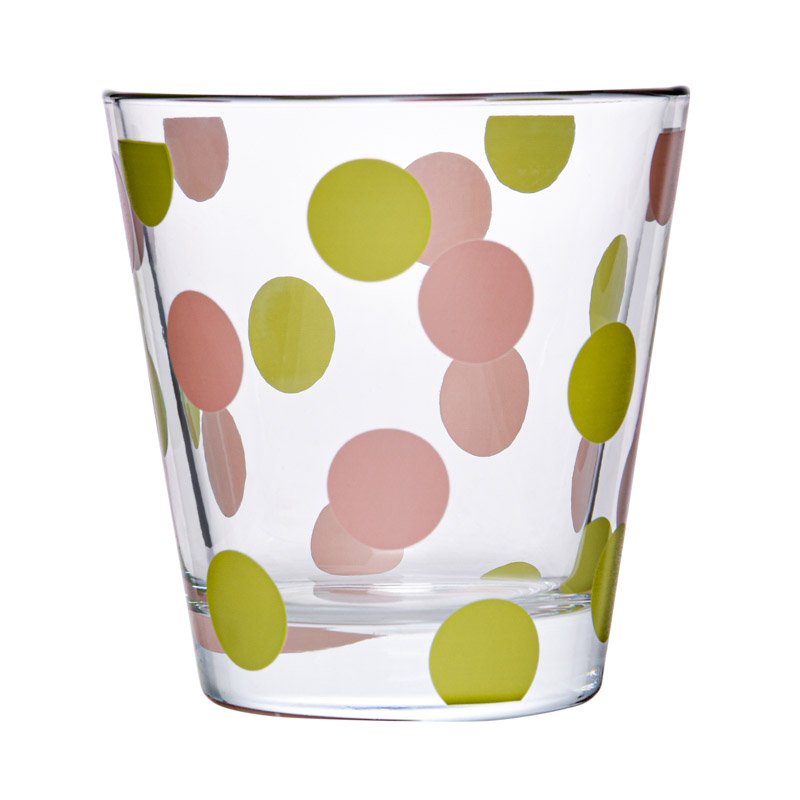 Verre bas décoré pois pastel 25cl vert rose