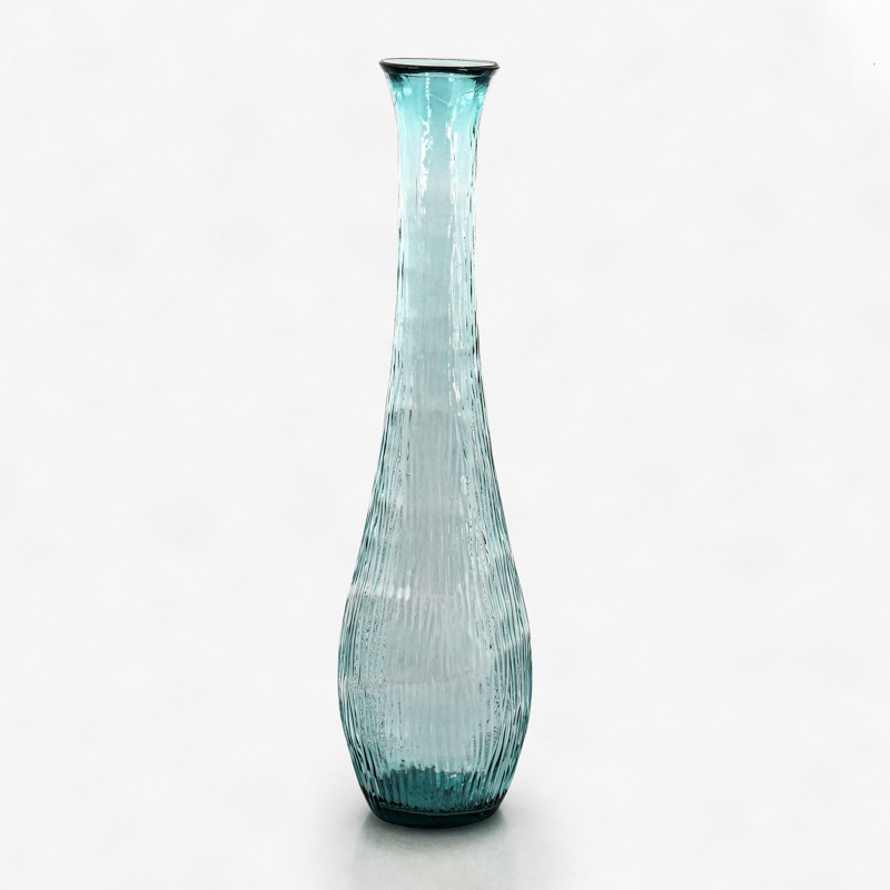 Vase strié 'Cleo' bleu et transparent 