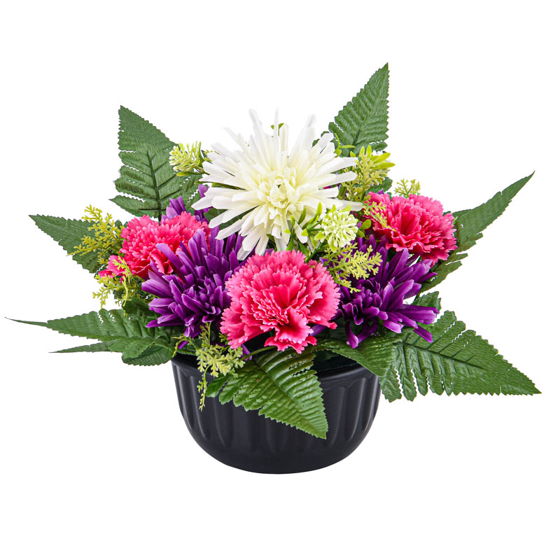 Coupe d'oeillets artificiels rose et violet
