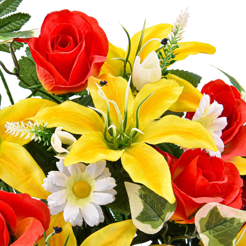Potée de lys tigre et roses jaune artificielle