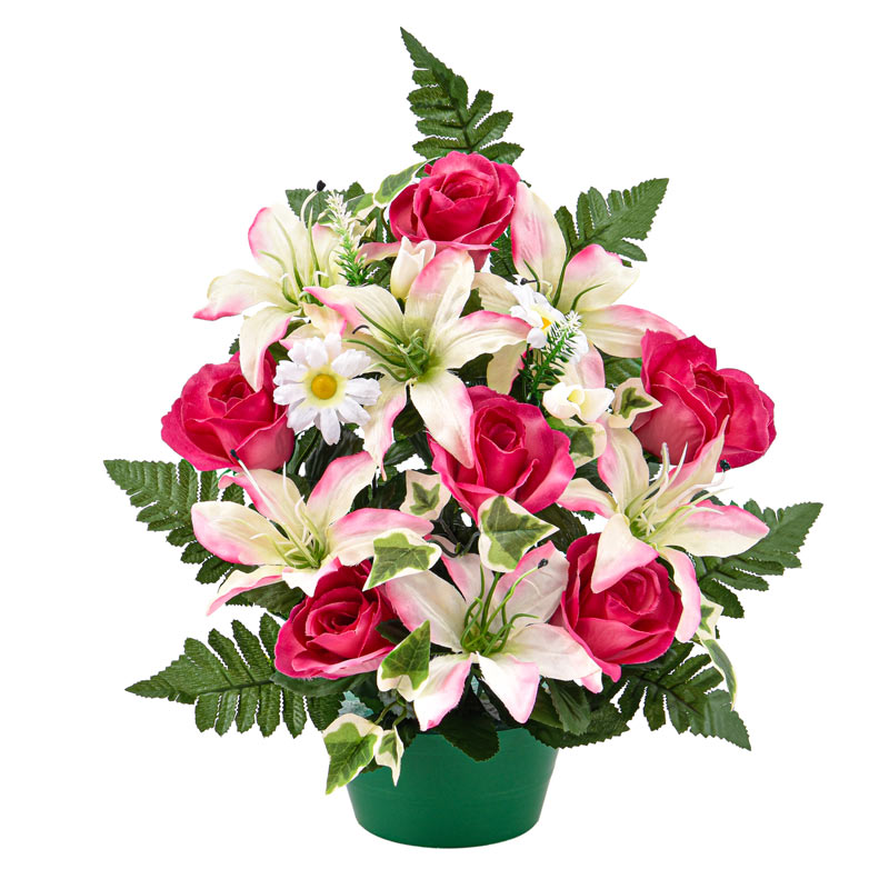 Potée de lys tigre et roses violette