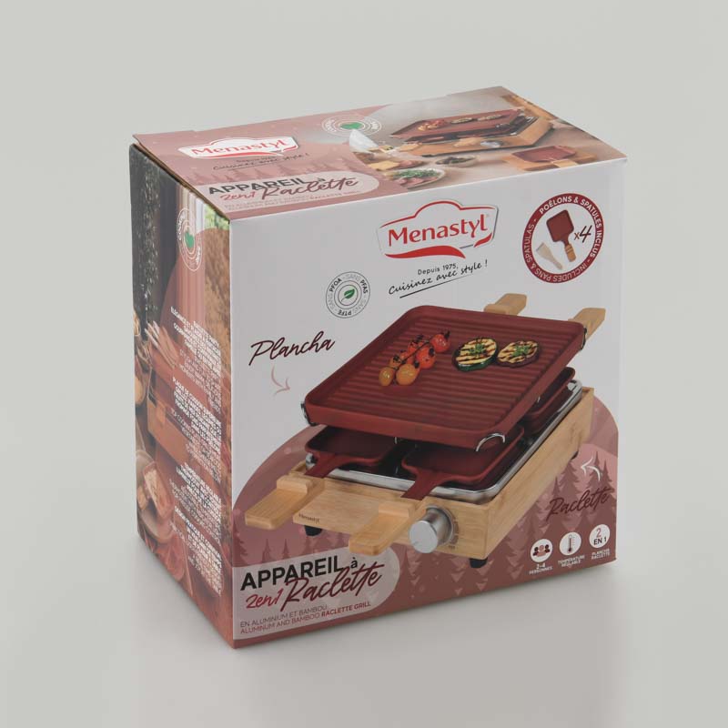 Appareil à raclette 2en1 Menastyl 4pers rouge