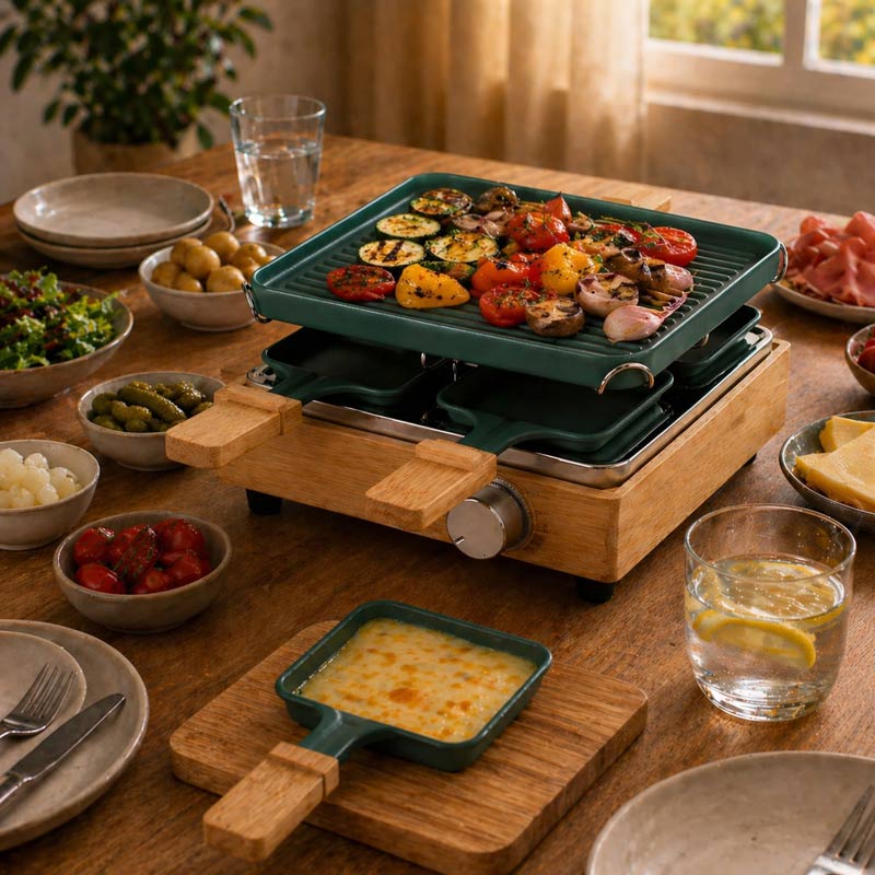 Appareil à raclette 2en1 Menastyl 4pers bleu