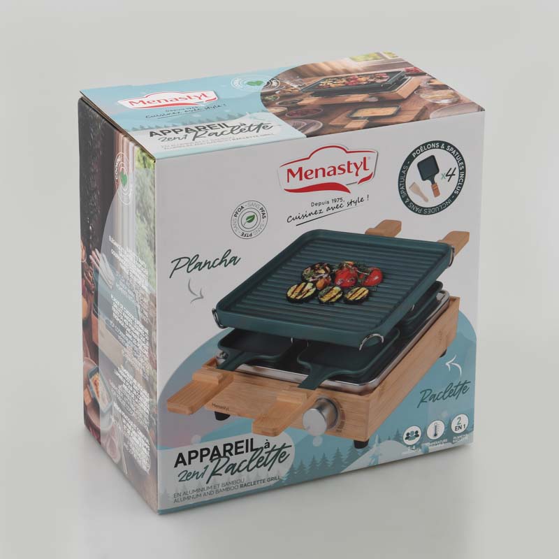 Appareil à raclette 2en1 Menastyl 4pers bleu