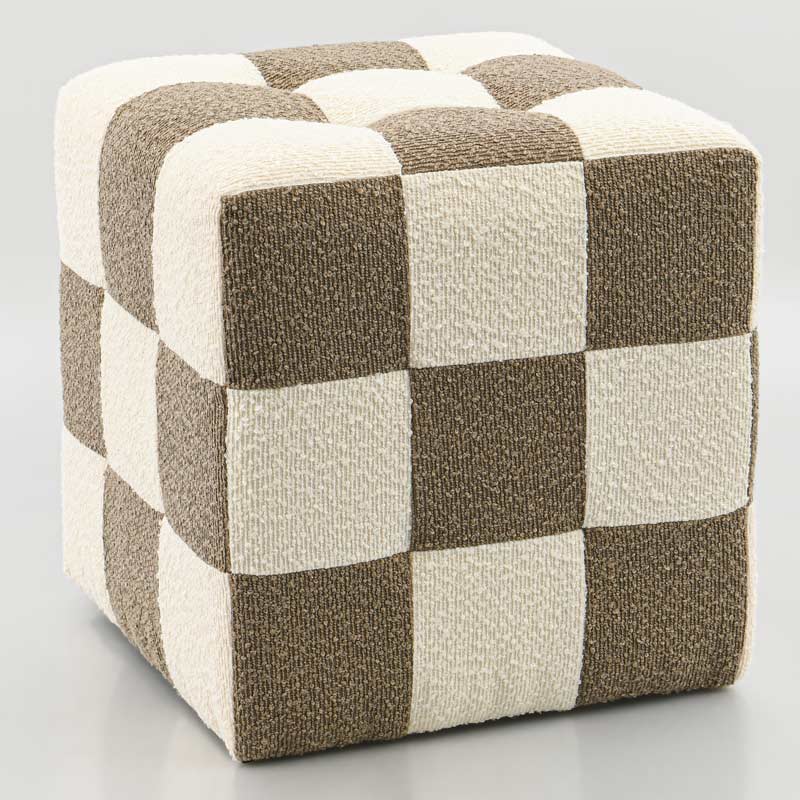 Pouf retro 'Damier' kaki et blanc