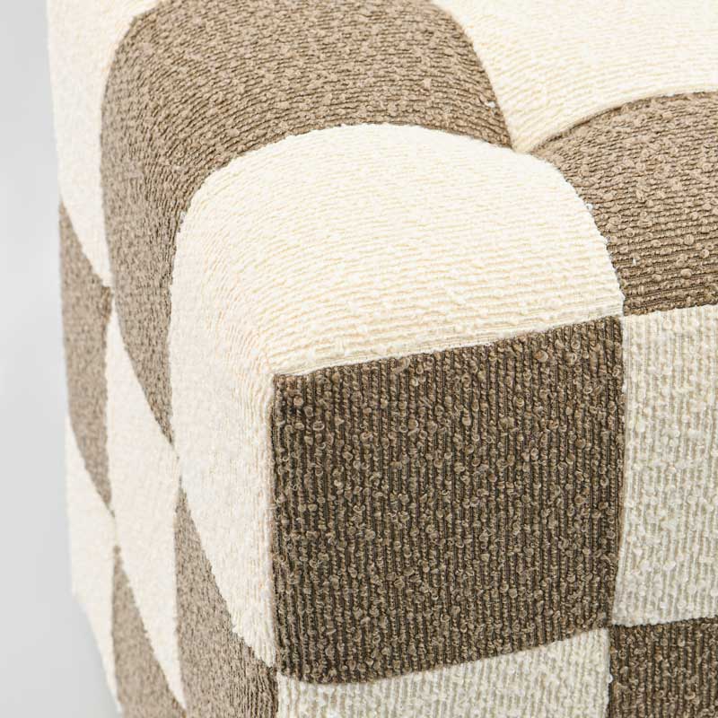 Pouf retro 'Damier' kaki et blanc