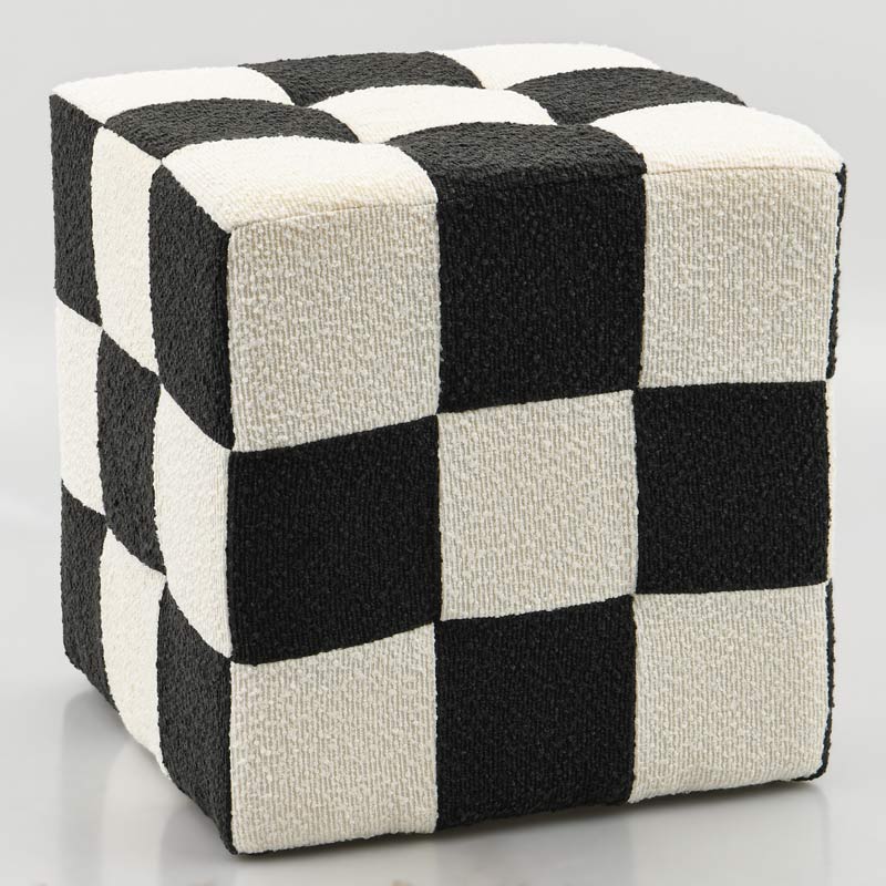 Pouf retro 'Damier' noir et blanc