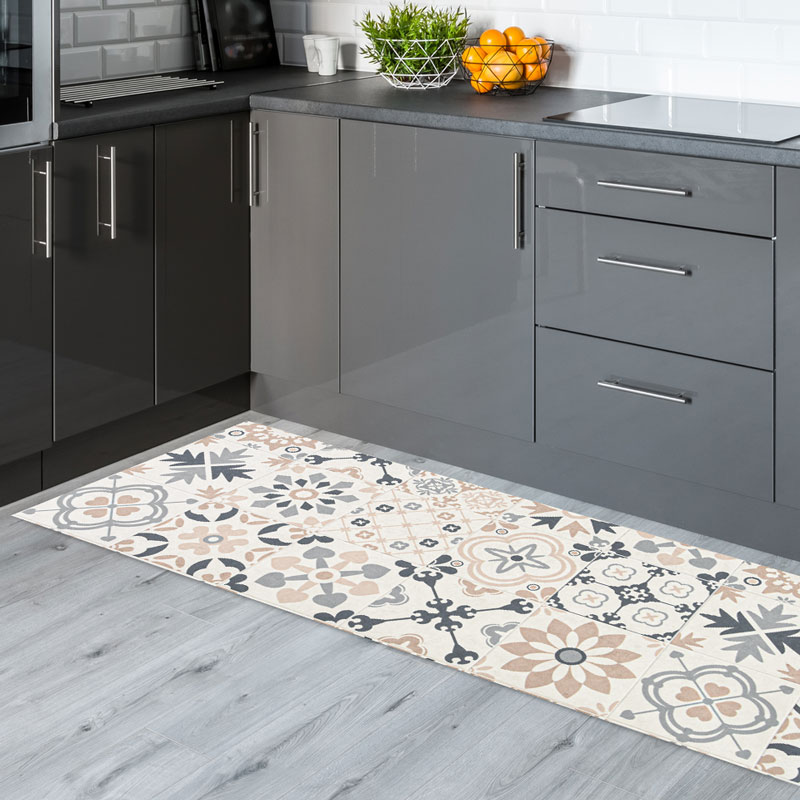 Tapis vinyle 'Arles' gris et bleu