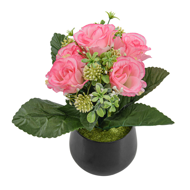 Potée de roses et jasmins rose