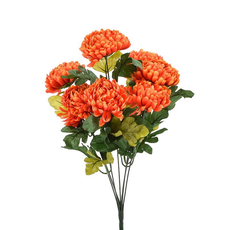 Bouquet Artificiel De Chrysanthèmes En Soie - 14 Fleurs, 36 Cm, Couleurs Rouge, Blanc Et Crème
