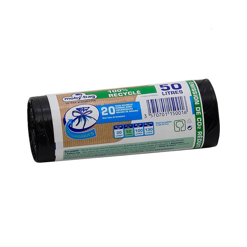 20 sacs poubelle recyclés 50L