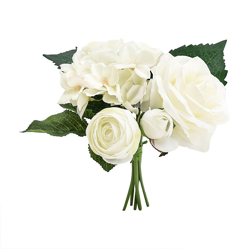 Bouquet roses, hortensia et renoncule artificiel