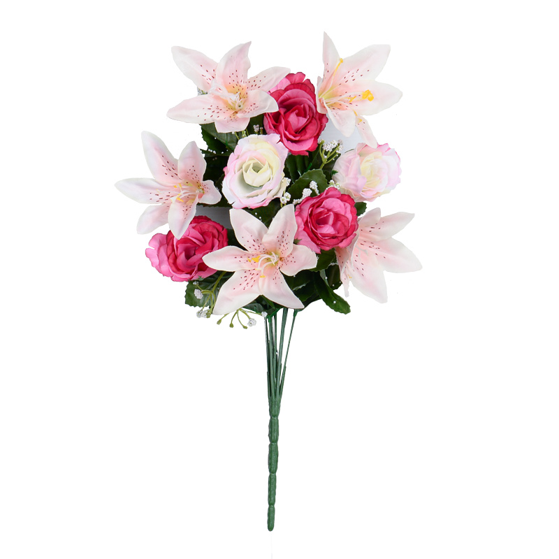 Bouquet haut de roses et lys tigrés