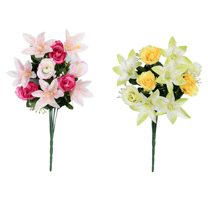 Bouquet haut de roses et lys tigrés