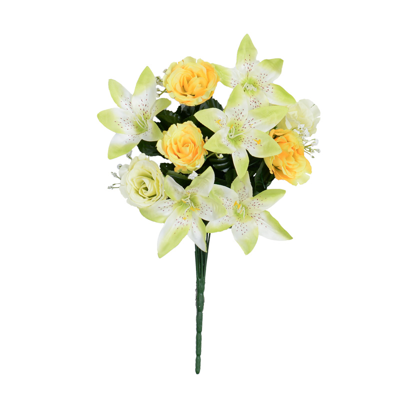 Bouquet haut de roses et lys tigrés