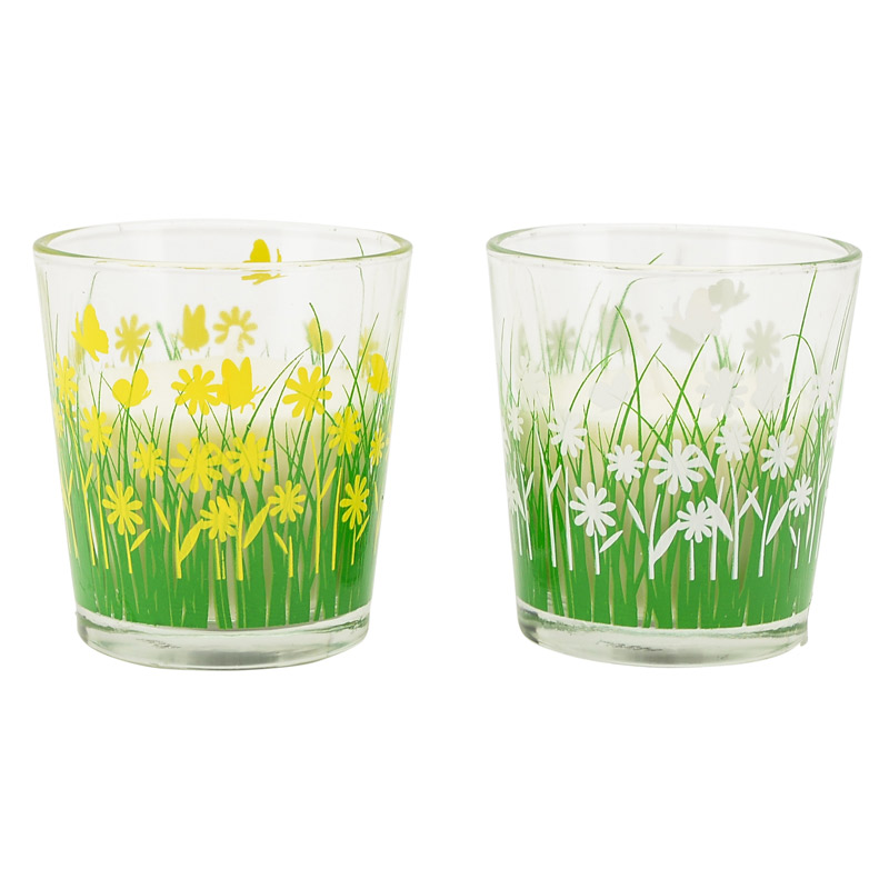 Bougie dans photophore 'Herbe fleurettes'