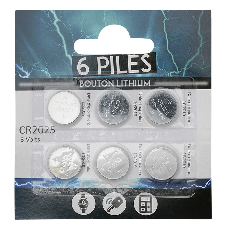 6 piles bouton lithium CR2025