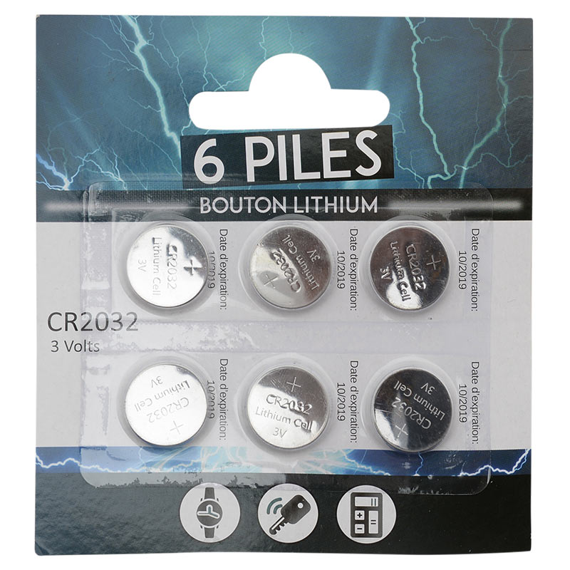 6 piles boutons lithium CR2032