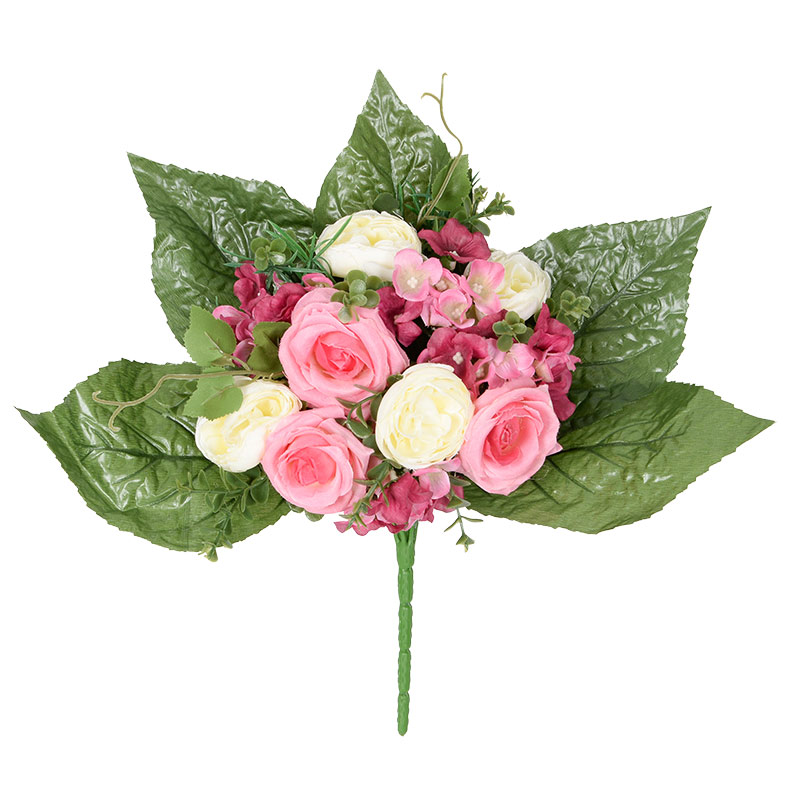 Bouquet de roses, renoncules et hydrangeas artificiel