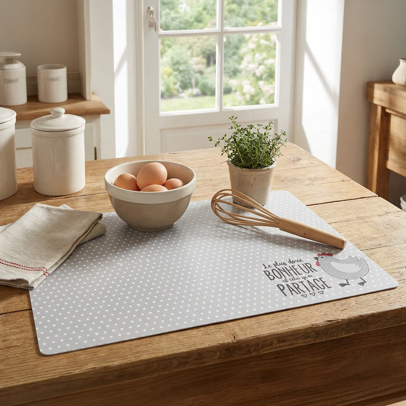 Set de table 'Jolie poulette' gris et rouge