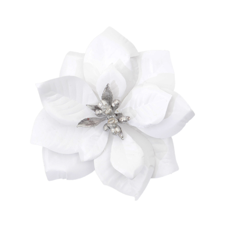 Clip rose de Noel effet métallique blanc 