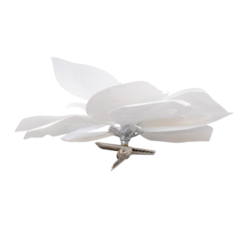 Clip rose de Noel effet métallique blanc 