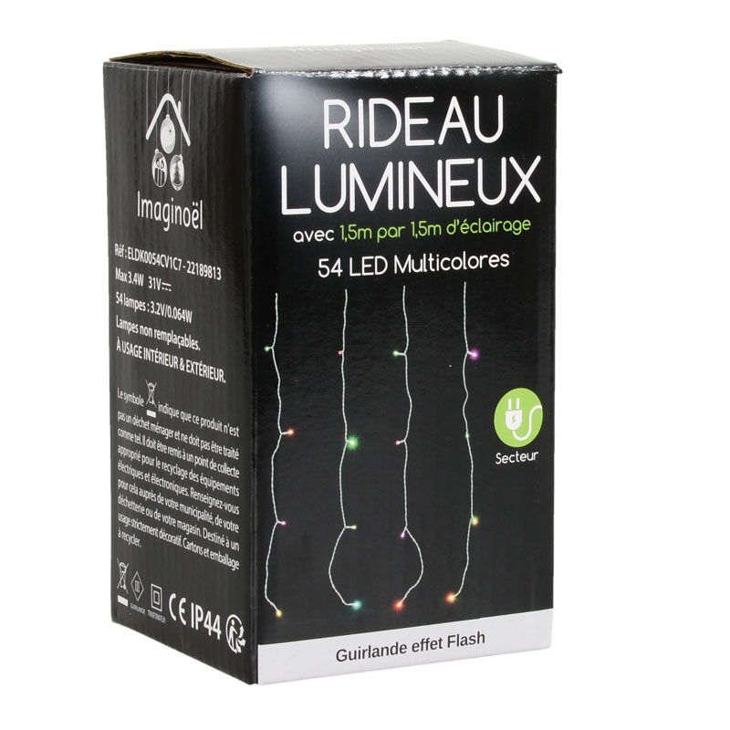 Rideau lumineux 54 LED multicolores