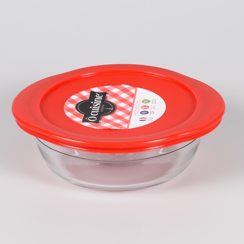 Plat 1L avec couvercle Ô cuisine transparent- rouge en verre