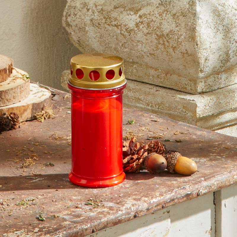 Bougie funéraire avec couvercle doré