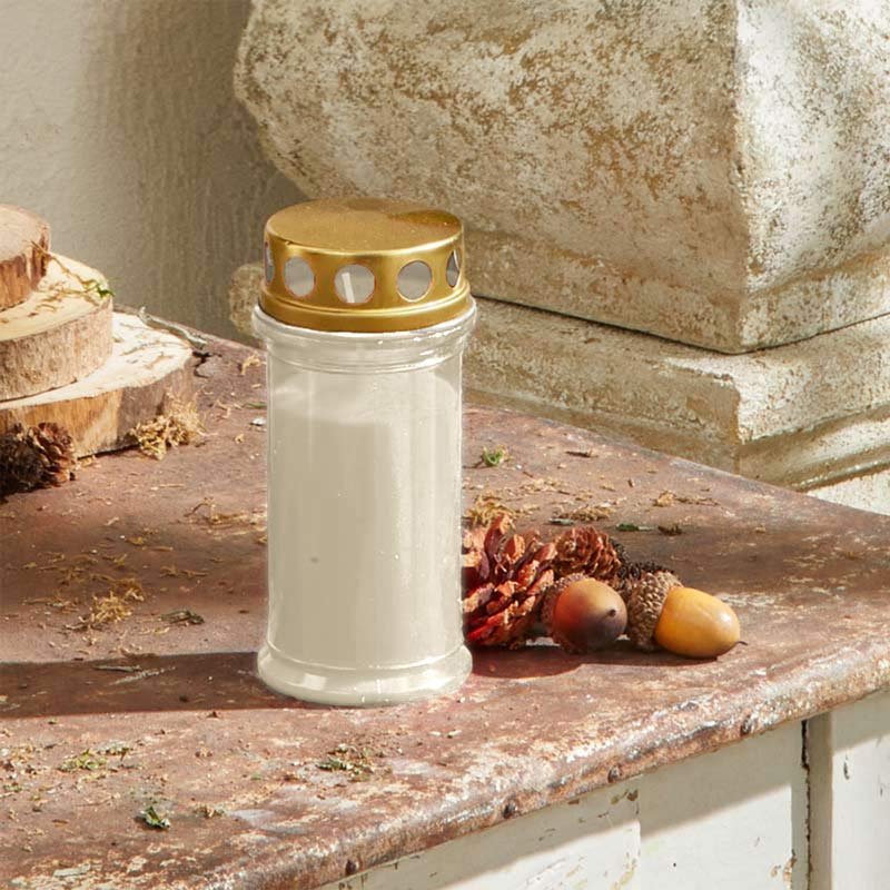 Bougie funéraire avec couvercle doré