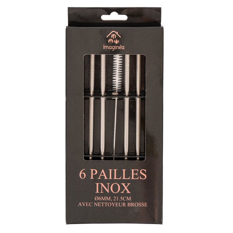 6 pailles inox avec nettoyeur