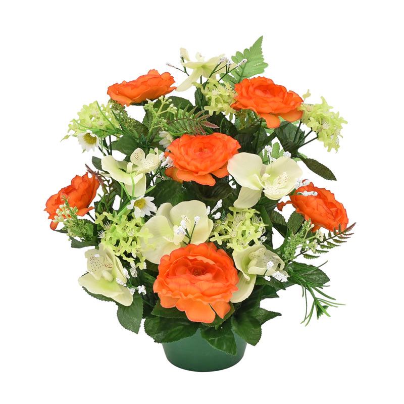 Potée de camelias, orchidées et lilas