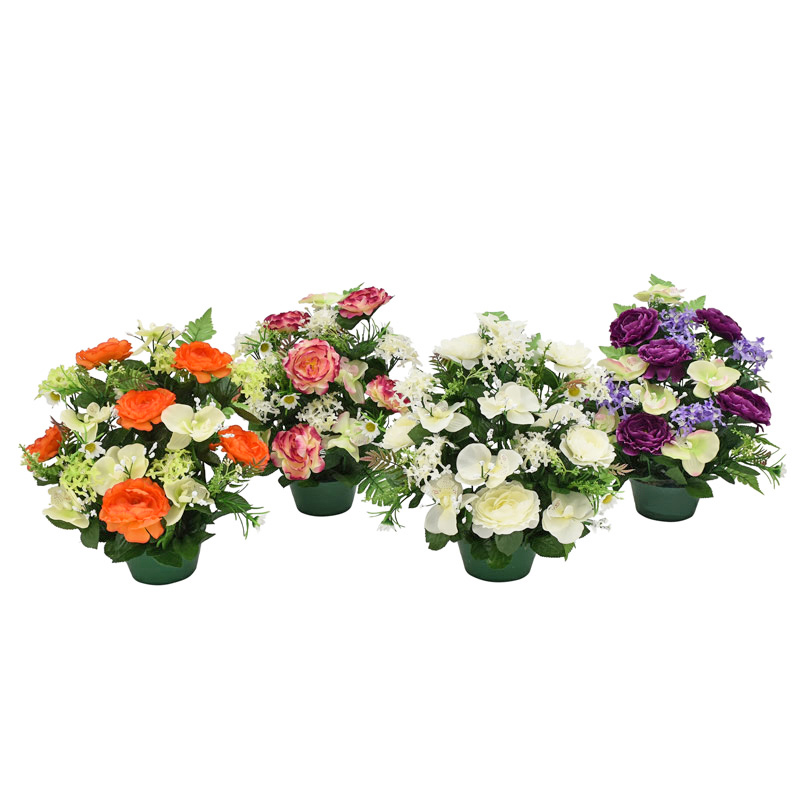Potée de camelias, orchidées et lilas