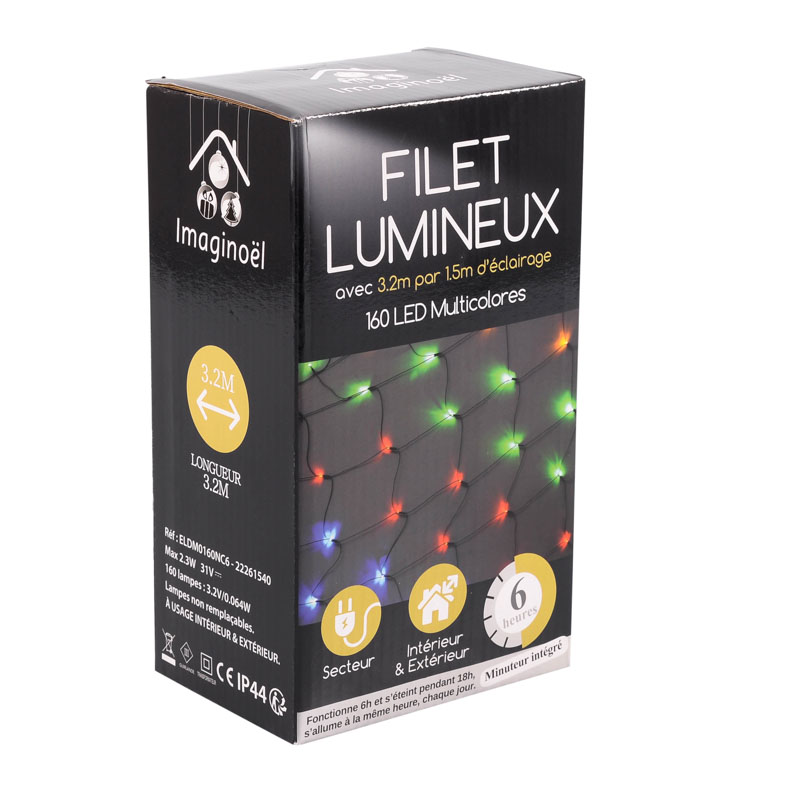 Guirlande filet lumineux 160 LED multicolore